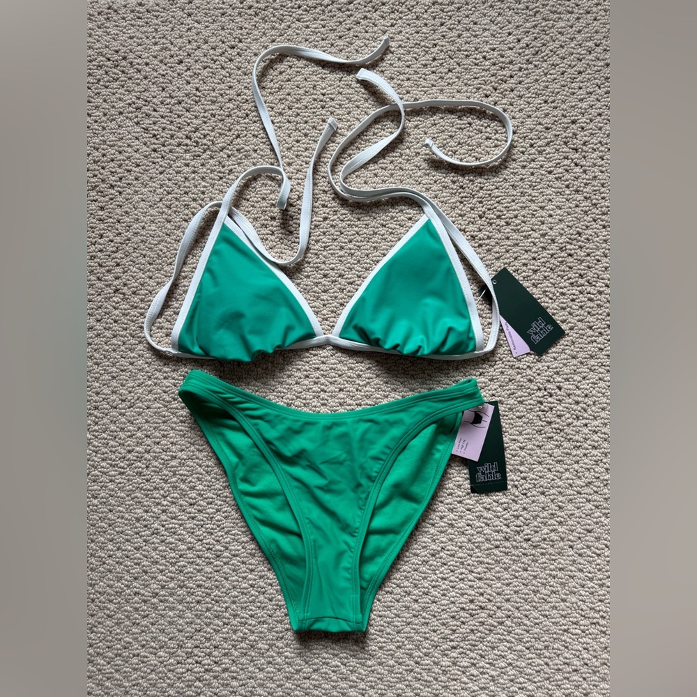 Target Green Bikini Set with White Trim - Women Swim. Small bottom, medium top